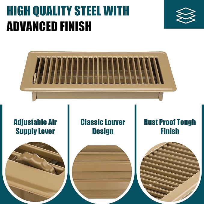 VOISEN Floor Register 4x12, 2 Pack Floor Vent Covers, Steel Adjustable Air - Image 6