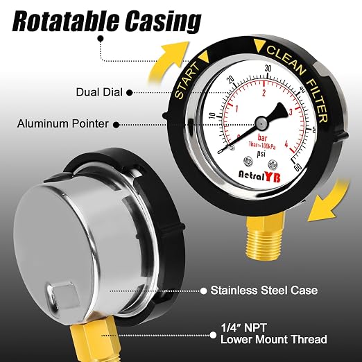 0-60PSI Pool Filter Pressure Gauge, 2 inches Dial, 1/4" NPT Bottom Mount - Image 3