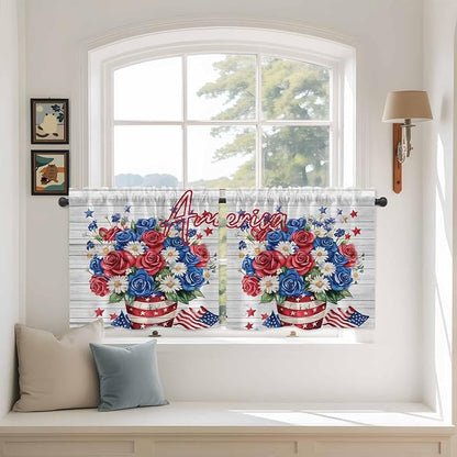 Independence Day Kitchen Tier Curtains 36 Inch Long 2 Panel Set, Rod Pocket by Unknown