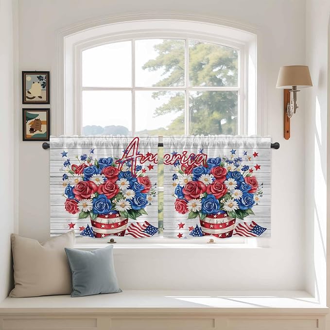 Independence Day Kitchen Tier Curtains 24 Inch Long 2 Panel Set, Rod Pocket by Unknown