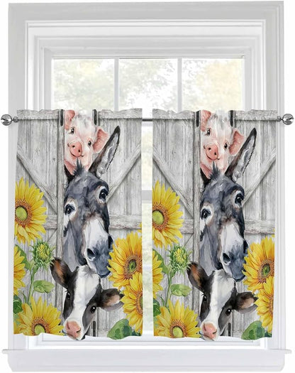 Farmhouse Kitchen Curtains 54 Inches length, Watercolor Sunflowers Animals by Unknown