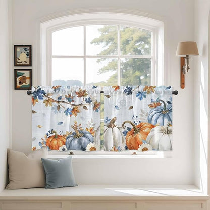 Fall Blue Maple Kitchen Tier Curtains 24 Inch Long 2 Panel Set, Rod Pocket Cafe by Unknown