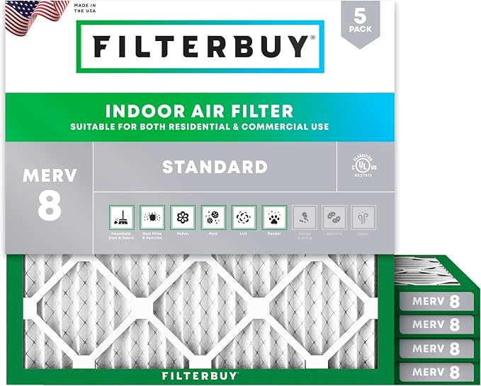 Filterbuy 22x22x1 Air Filter MERV 8 Essential Dust & Allergy Defense, by Filterbuy
