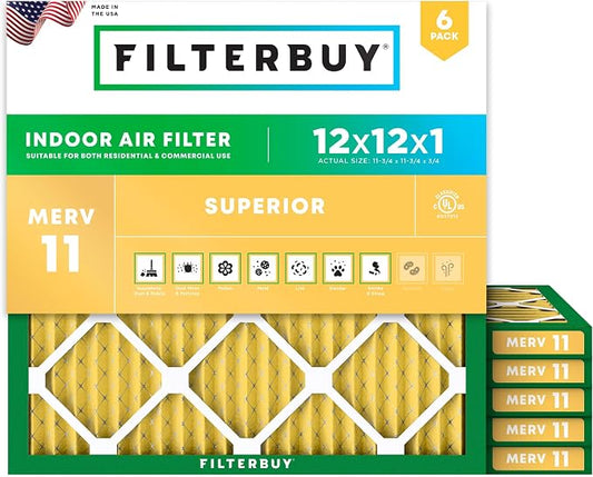 Filterbuy 12x12x1 Air Filter MERV 11 Superior Pet & Allergy Defense, by Filterbuy