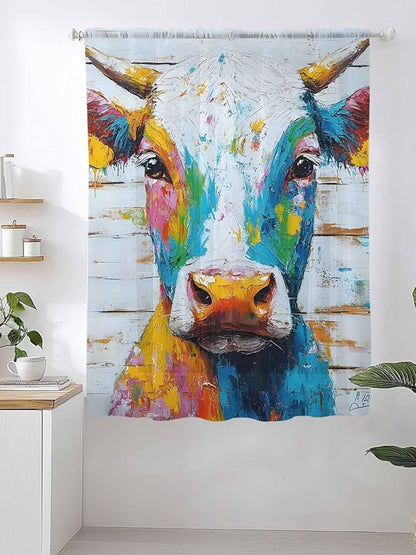 Sheer Curtains 72 Inches Long, Funny Colorful Cow Semi Sheer Curtains Light - Image 2