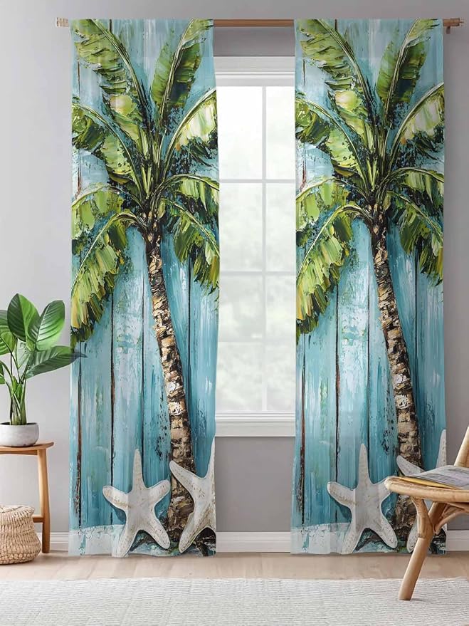 Sheer Curtains 108 Inches Long, Coastal Beach Starfish Semi Sheer Curtains - Image 5