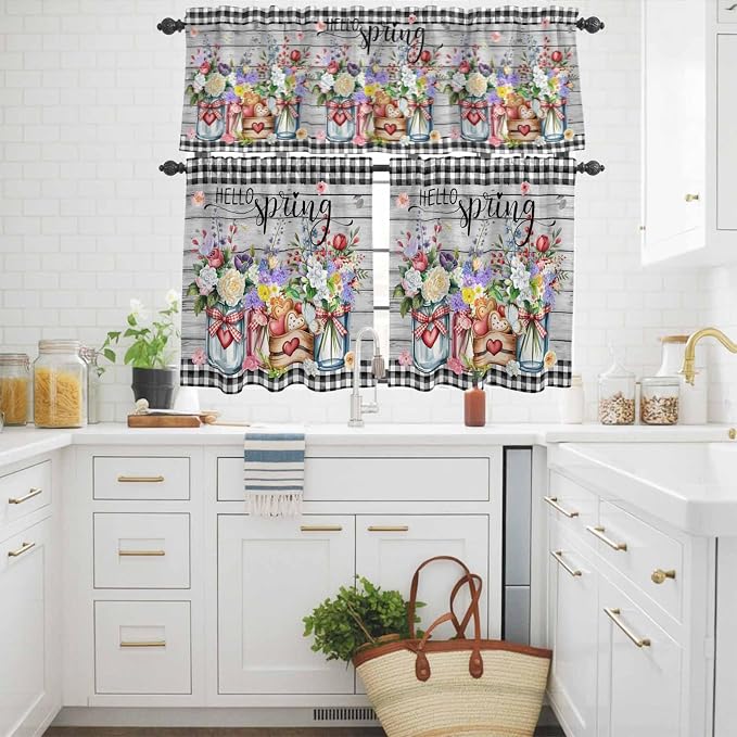Spring Flowers Kitchen Curtains Set 3 Piece - Image 3