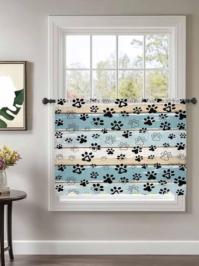 Sheer Curtains 54 Inch Length, Vintage Farmhouse Country Wood Grain Privacy - Image 2