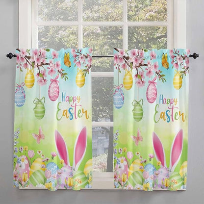 Easter Kitchen Curtains 45 Inches length, Spring Bunny Colorful Rabbit Eggs - Image 2