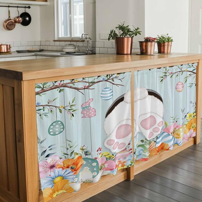 Easter Bunny Kitchen Tier Curtains 24 Inch Long 2 Panel Set, Rod Pocket Cafe - Image 7