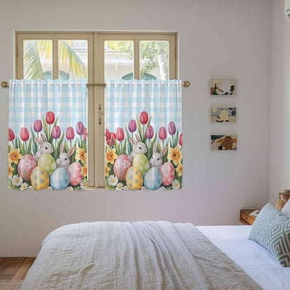 Easter Kitchen Tier Curtains 45 Inch Long 2 Panel Set, Rod Pocket Short Window - Image 4