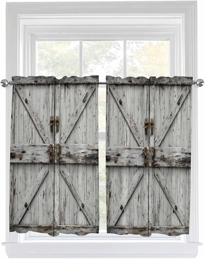 Vintage Gate Kitchen Curtains 54 Inches Length, Farmhouse Wooden Grain Shabby by Unknown