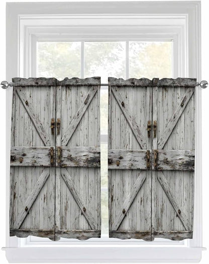Vintage Gate Kitchen Curtains 54 Inches Length, Farmhouse Wooden Grain Shabby by Unknown