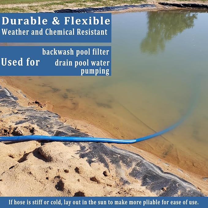 Pool Backwash Hose 1 1/2 inch × 100 ft Thicken Blue Water Discharge Pipe Lay - Image 5
