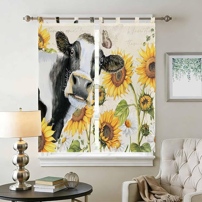 Yellow Sunflowers Bedroom Curtains 72 Inch Length, Window Curtains Tab Top - Image 2
