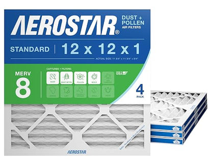 Aerostar 12x12x1 MERV 8 Air Filter, ACTUAL SIZE, Air Conditioning & Furnace by AirFiltersDelivered