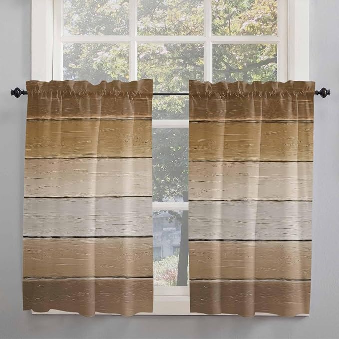 Vintage Brown Gradient Wood Grain Window Valance Curtains, Farmhouse Wood Barn - Image 2
