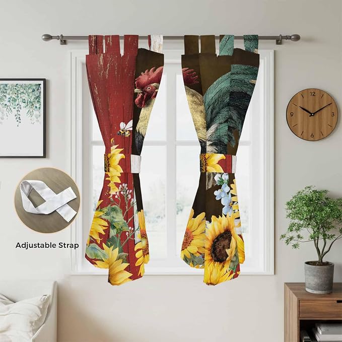 Chicken Sunflowers Bathroom Curtains 63 Inch Length, Window Curtains Tab Top - Image 5