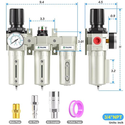 TAILONZ PNEUMATIC 0-240PSI 3/4 Inch NPT Industrial Grade Three Stage Air Drying - Image 2
