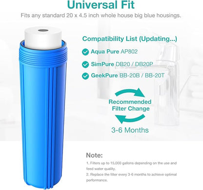 SimPure Sediment Water Filters, 5 Micron 20" x 4.5" Whole House Water Filter - Image 6