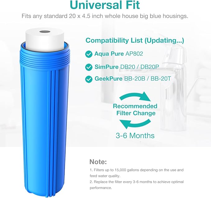 SimPure Sediment Water Filters, 5 Micron 20" x 4.5" Whole House Water Filter - Image 7