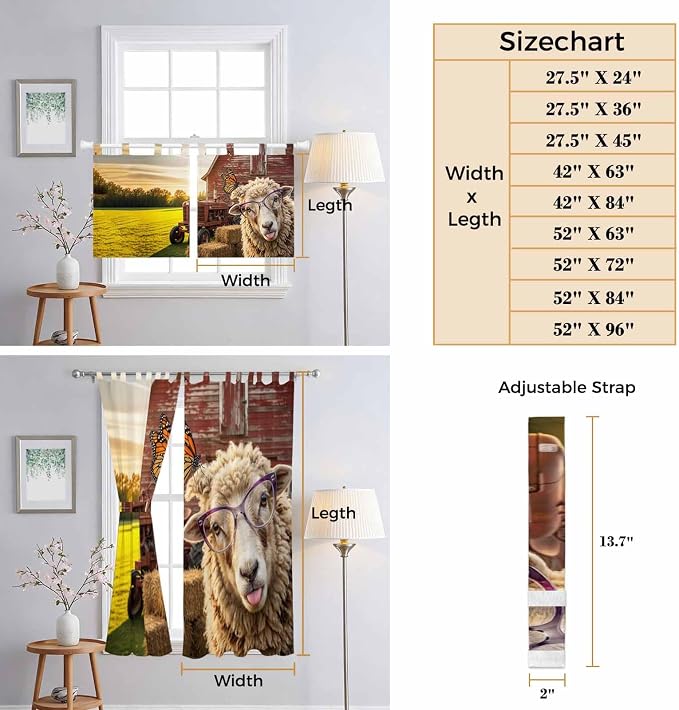 Farm Sheep Bathroom Curtains 63 Inch Length, Window Curtains Tab Top, Farmhouse - Image 8