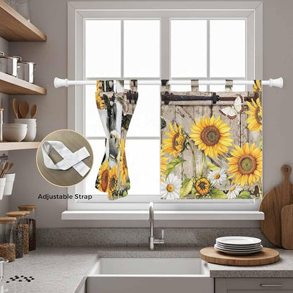 Retro Farmhouse Flower Kitchen Curtains 24 Inch Length, Small Window Curtains - Image 5
