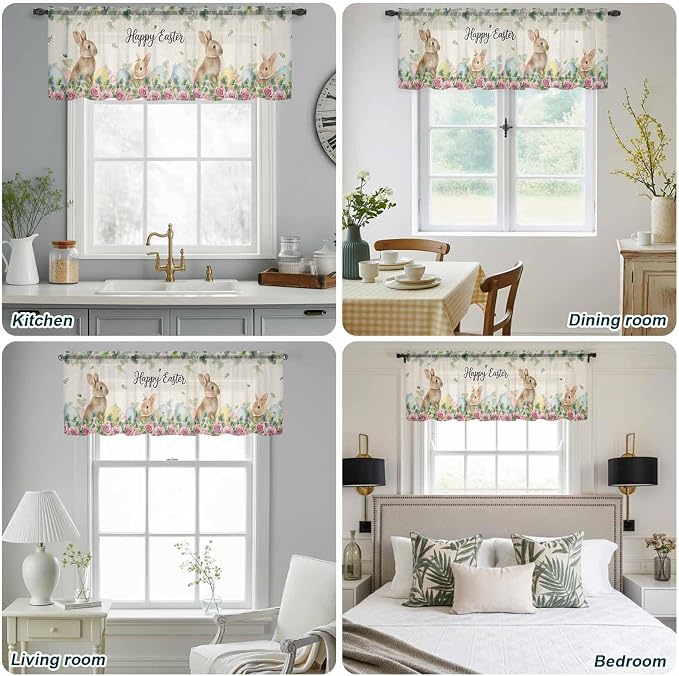 Easter Sheer Valances for Windows 54"x18", Light Filtering Kitchen Curtains - Image 5
