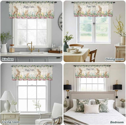 Easter Sheer Valances for Windows 54"x18", Light Filtering Kitchen Curtains - Image 5