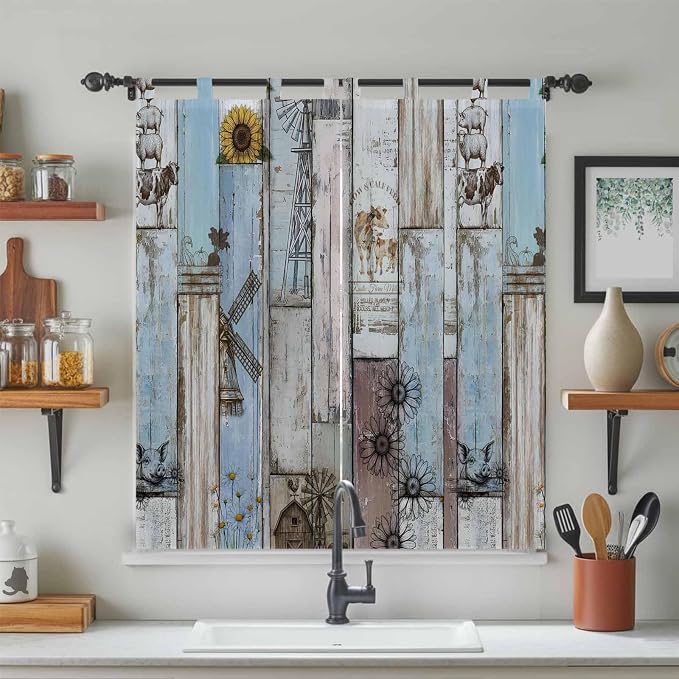 Blue Grey Wooden Bedroom Curtains 72 Inch Length, Window Curtains Tab Top - Image 3