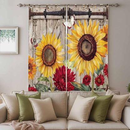 Sunflowers Living Room Curtains 84 Inch Length, Window Curtains Tab Top - Image 3
