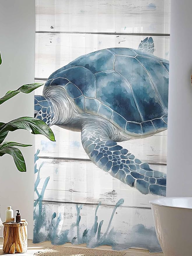 Sheer Curtains 84 Inches Long, Ocean Sea Turtle Semi Sheer Curtains Light - Image 4