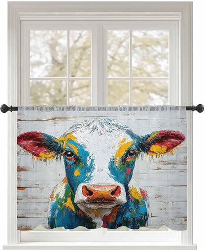 Sheer Curtains 45 Inch Length, Rustic Cow Semi Sheer Curtains Light Filtering by Unknown