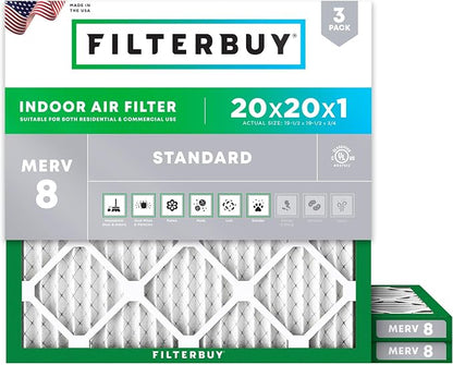 Filterbuy 20x20x1 Air Filter MERV 8 Essential Dust & Allergy Defense, by Filterbuy