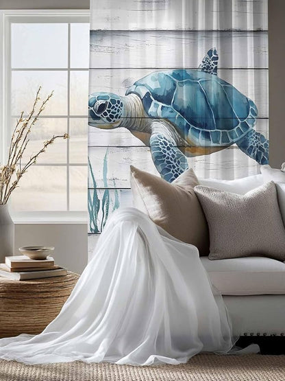 Sheer Curtains 72 Inches Long, Sea Turtle Blue Semi Sheer Curtains Light - Image 4