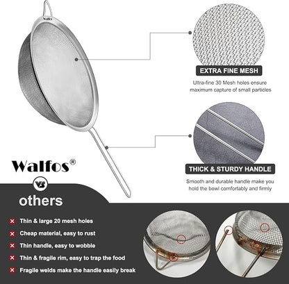 Walfos Large Fine Mesh Strainer 9.35" & 7.8", Stainless Steel Mesh Sieve - Image 8
