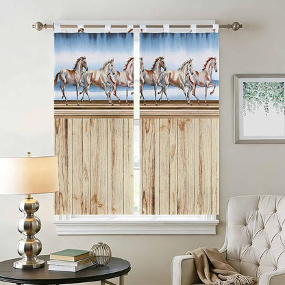Western Horse Living Room Curtains 84 Inch Length, Window Curtains Tab Top - Image 2