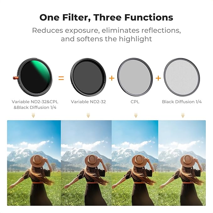 K&F CONCEPT 82mm Black Diffusion Mist Effect 1/4 & Variable ND2-32 & Circular - Image 3