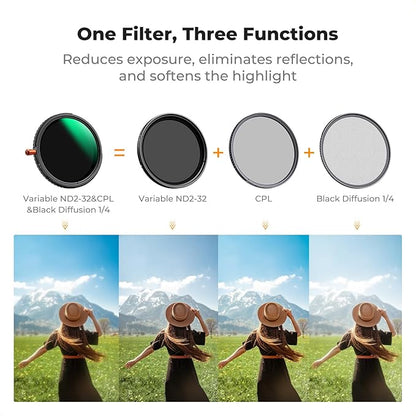 K&F CONCEPT 82mm Black Diffusion Mist Effect 1/4 & Variable ND2-32 & Circular - Image 3