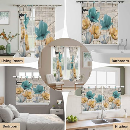 Watercolor Flowers Bathroom Curtains 63 Inch Length, Window Curtains Tab Top - Image 7