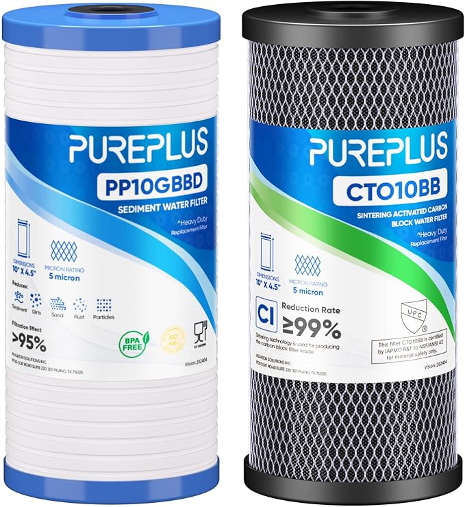 PUREPLUS 5 Micron 4.5"x10" Whole House Water Filter Combo Kit by PUREPLUS