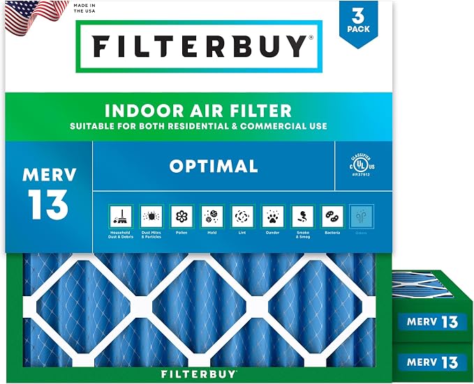 Filterbuy 12x12x2 Air Filter MERV 13 Optimal Smoke & Allergy Defense, by Filterbuy