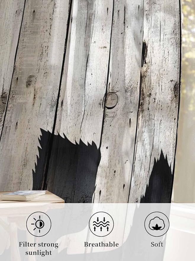 Sheer Curtains 108 Inches Long, Rustic Counrty Vintage Wood Grain Privacy Voile - Image 6