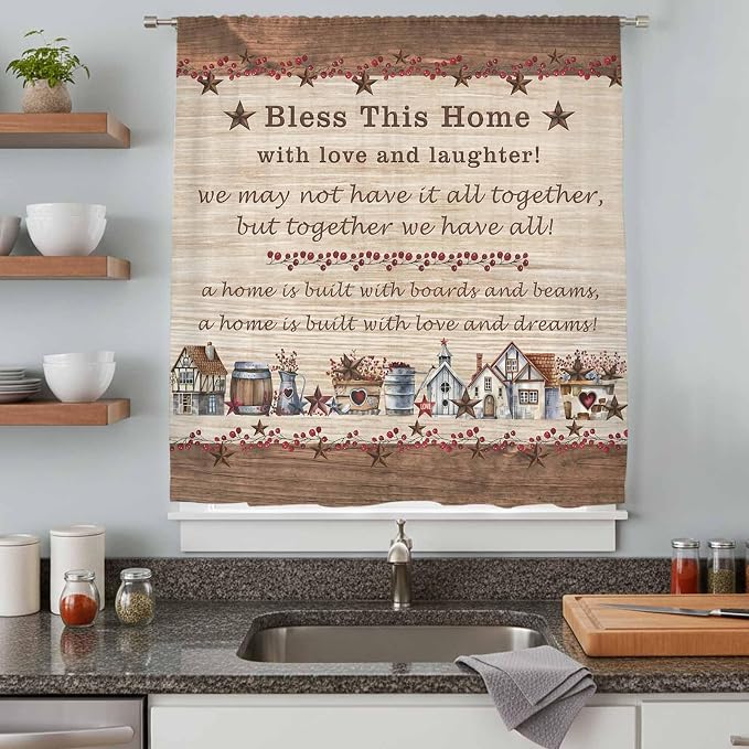 Farmhouse Sheer Curtains 72 Inch Length Brown Country Star Berry Vintage Wood - Image 8