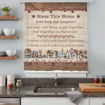Farmhouse Sheer Curtains 72 Inch Length Brown Country Star Berry Vintage Wood - Image 8