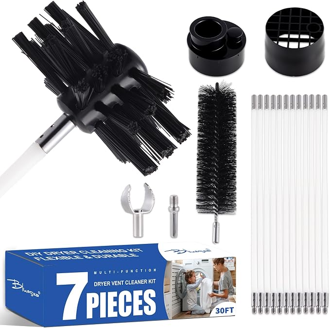 Bluesea 7 Pieces 30 Feet Dryer Vent Cleaner Kit, Reinforced Nylon Dryer Vent by Bluesea