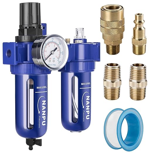 NANPU 1/2" NPT Compressed Air Filter Regulator Lubricator, Zinc Alloy, 5 Micron by NANPU