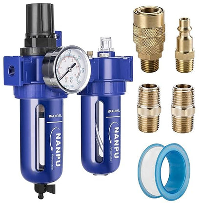 NANPU 1/2" NPT Compressed Air Filter Regulator Lubricator, Zinc Alloy, 5 Micron by NANPU