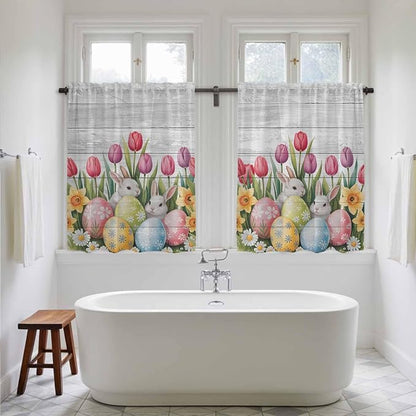Easter Kitchen Curtains 45 Inch Long 2 Panel Set, Rod Pocket Window Treatment - Image 5