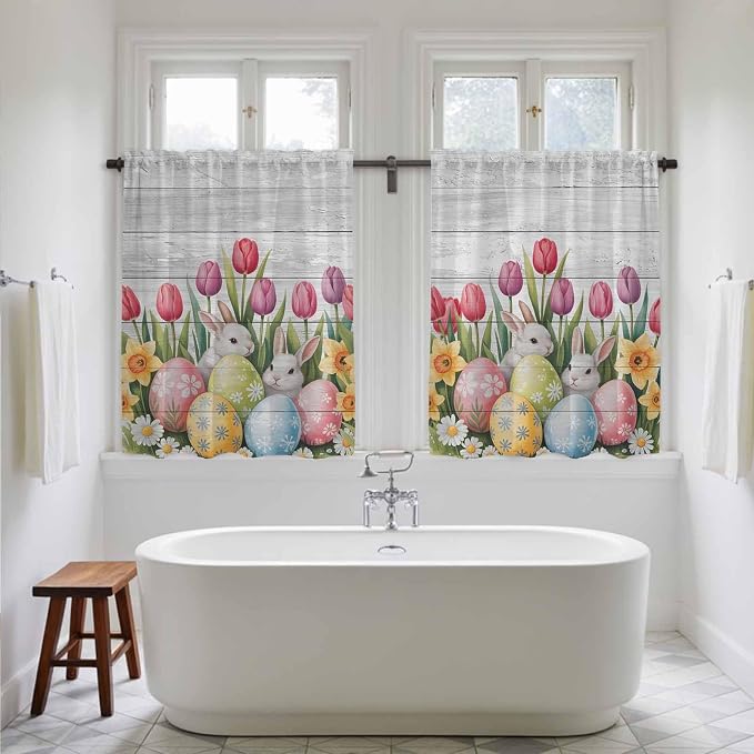 Easter Kitchen Curtains 54 Inch Long 2 Panel Set, Rod Pocket Window Curtains - Image 5